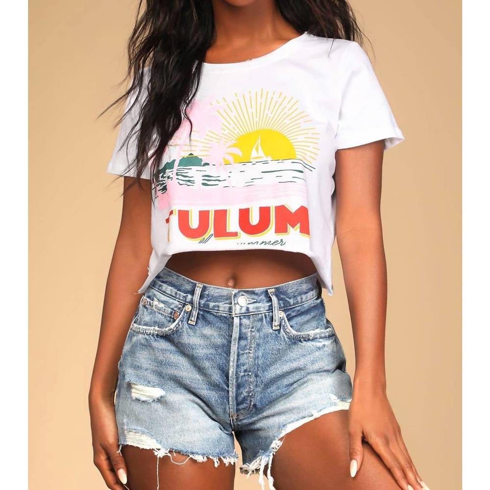 White Tulum Graphic Crop Top